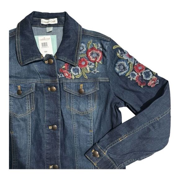 Coldwater Creek Dark Wash Denim Floral Jacket Women’s Jacket Small Petite - Picture 3 of 8